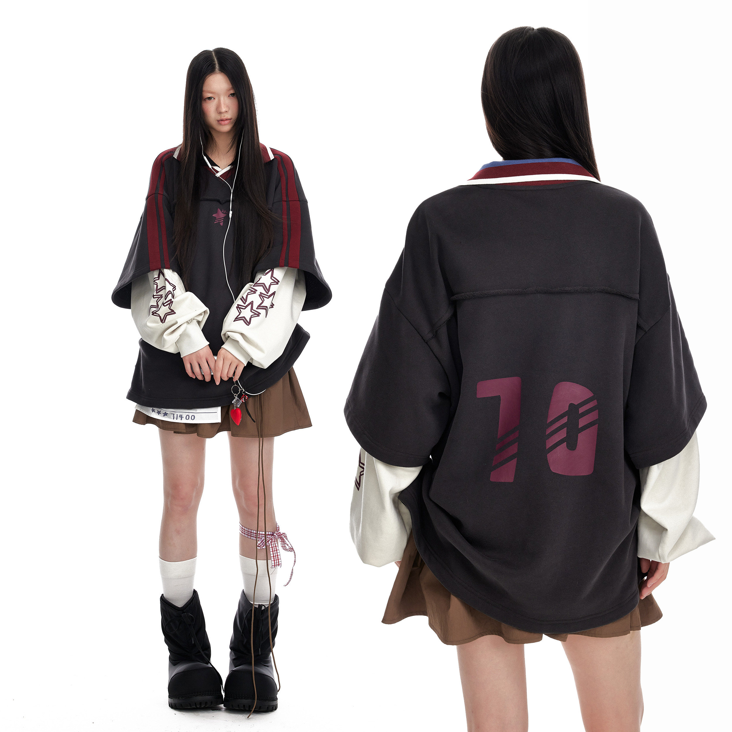 【直播间清仓款 No退No换】假两件小众撞色拼接法兰绒宽松套头卫衣