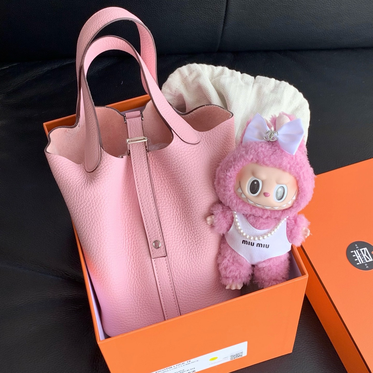 99新 Hermes/爱马仕 樱花粉菜篮子包18 14672174