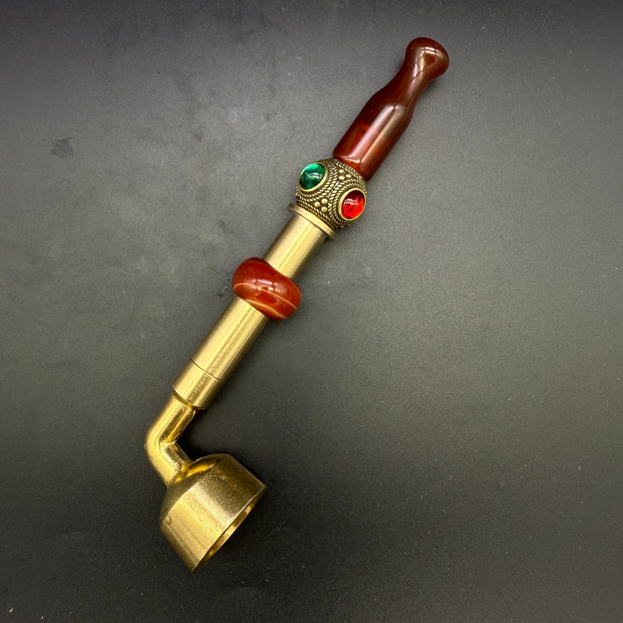 新中式旱烟袋红玛瑙嘴15.5CM手工烟锅可拆卸清洗烟袋锅子老式烟斗