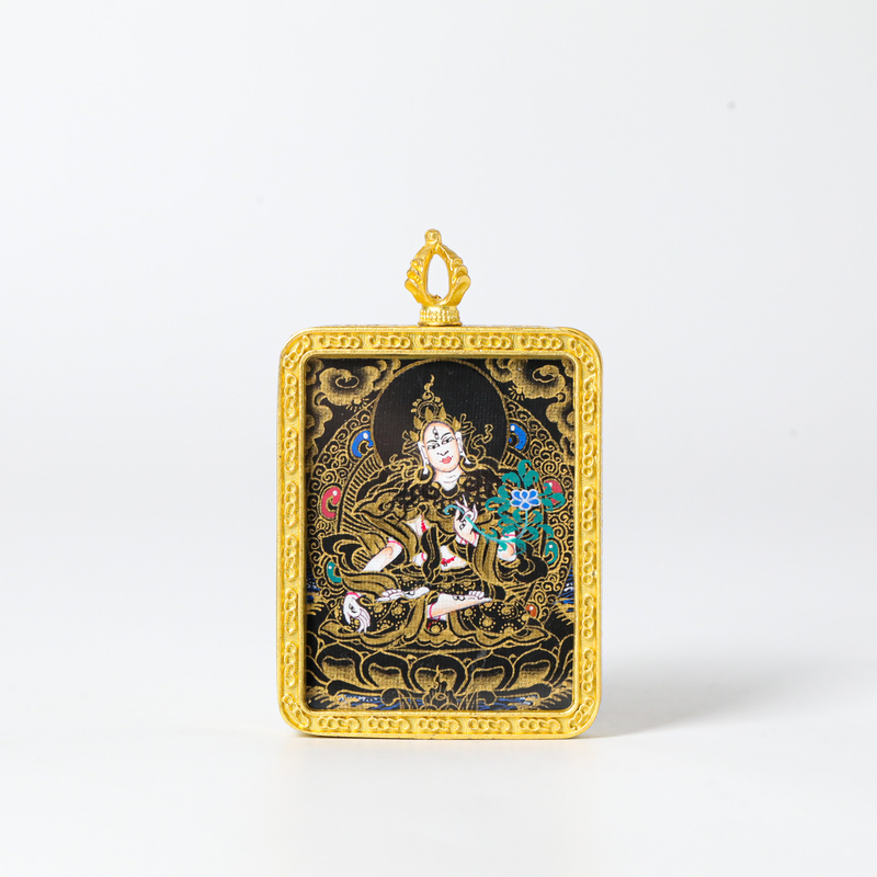 天然矿料-尼泊尔画师纯手绘-白度母唐卡约40*63*8mm 11231122-59