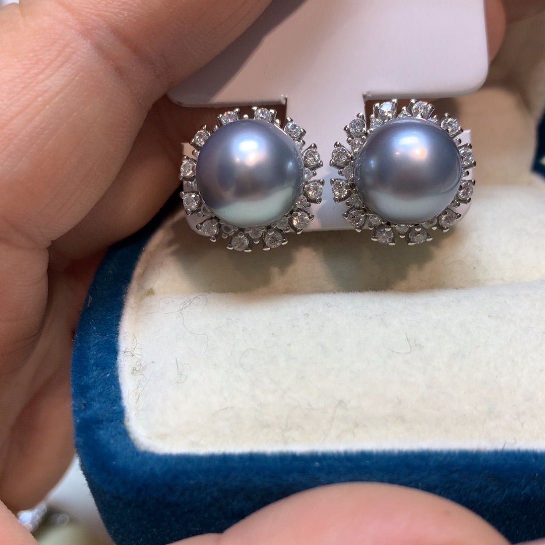 海水珍珠耳饰银S925镶嵌