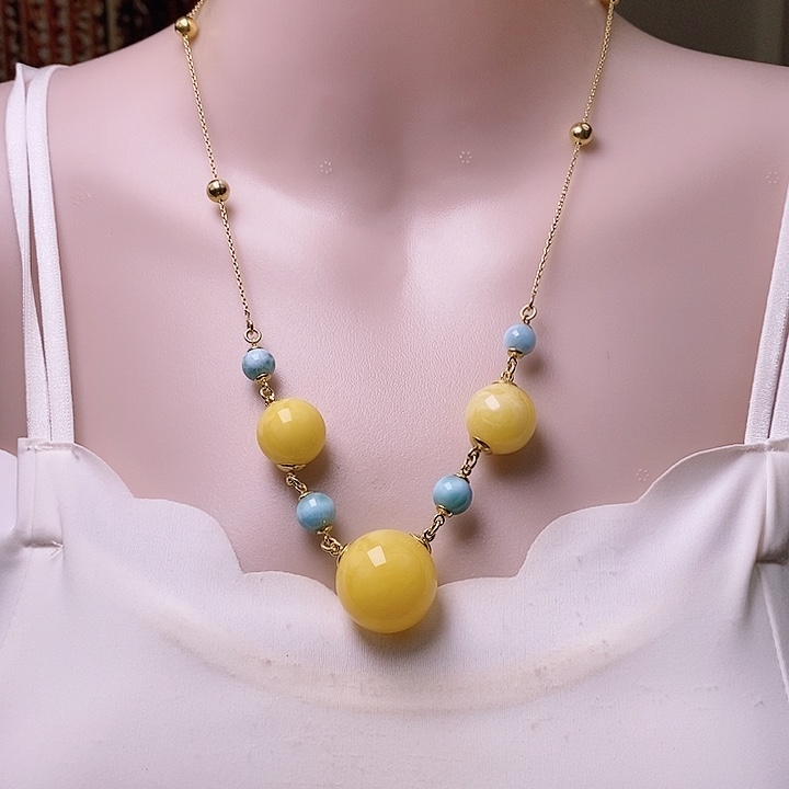 琥珀颈饰银S925镶嵌项链