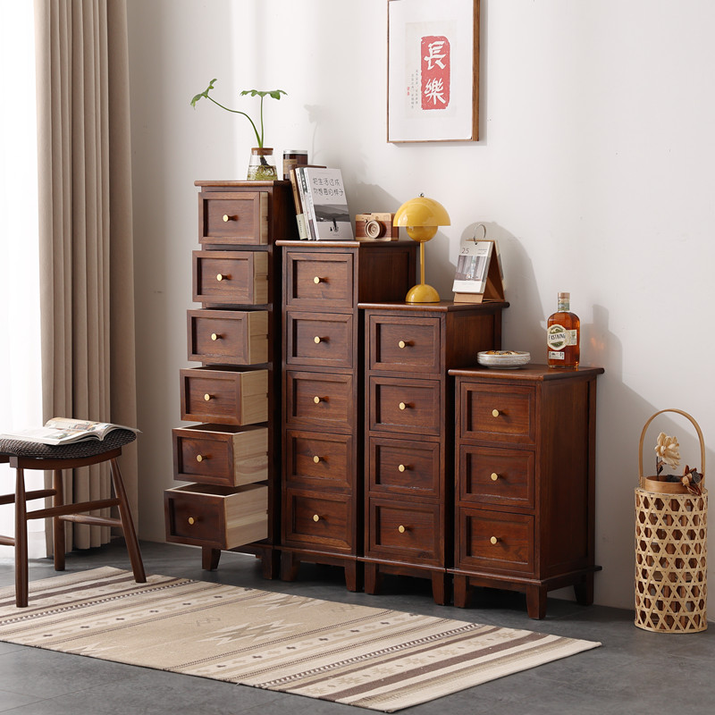 30*30实木胡桃色床头柜五斗柜窄边柜夹缝储物柜立柜美式卧室柜子