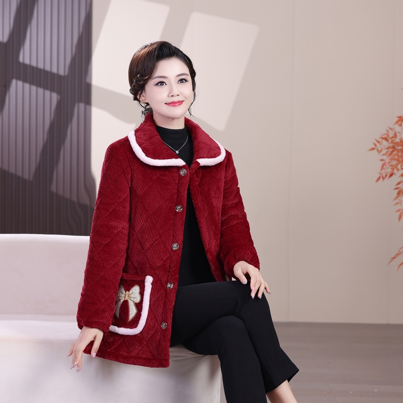 六荷秋冬季半开领常规保暖厚款长袖棉衣棉服外套棉袄冬装加厚女士