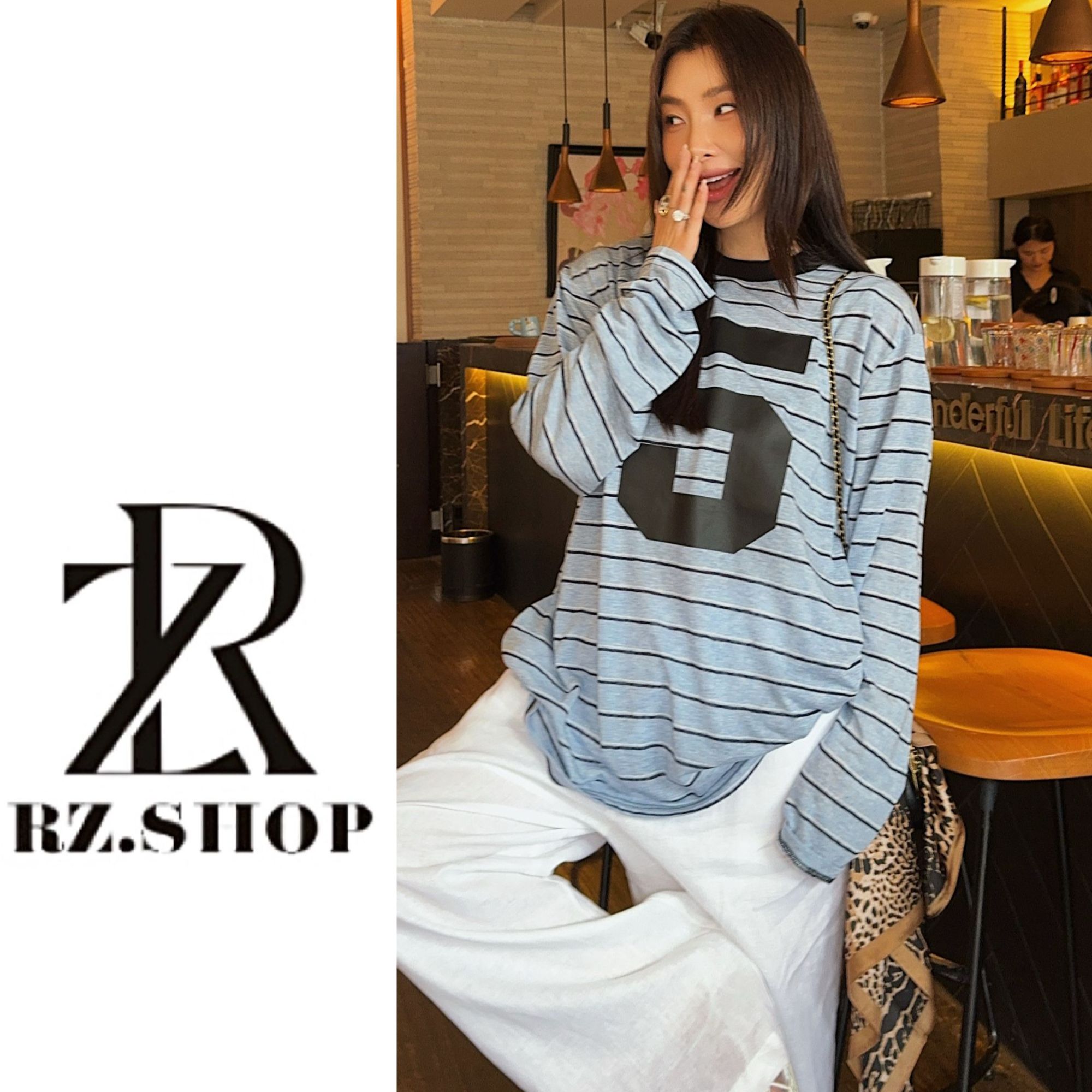 RZ定制款两色韩国防晒运动休闲风条纹T