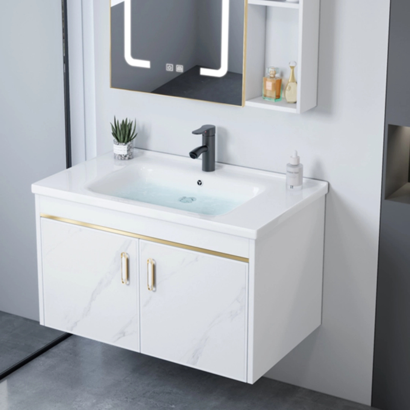 洗脸盆柜组合太空铝设计陶瓷一体盆洗漱台轻奢简单防水多层新型