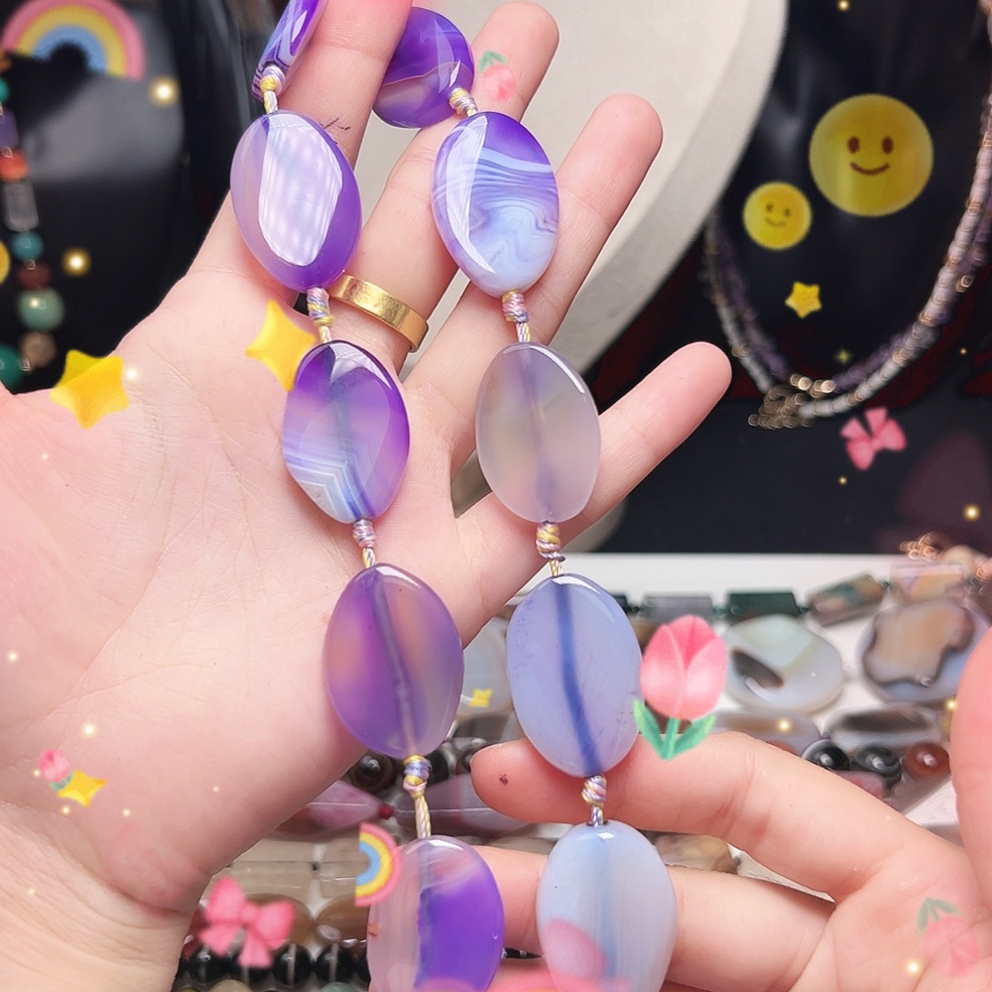 玛瑙/玉髓未镶嵌珠宝半成品t625 21m 温柔蚕丝紫随行玛瑙一条