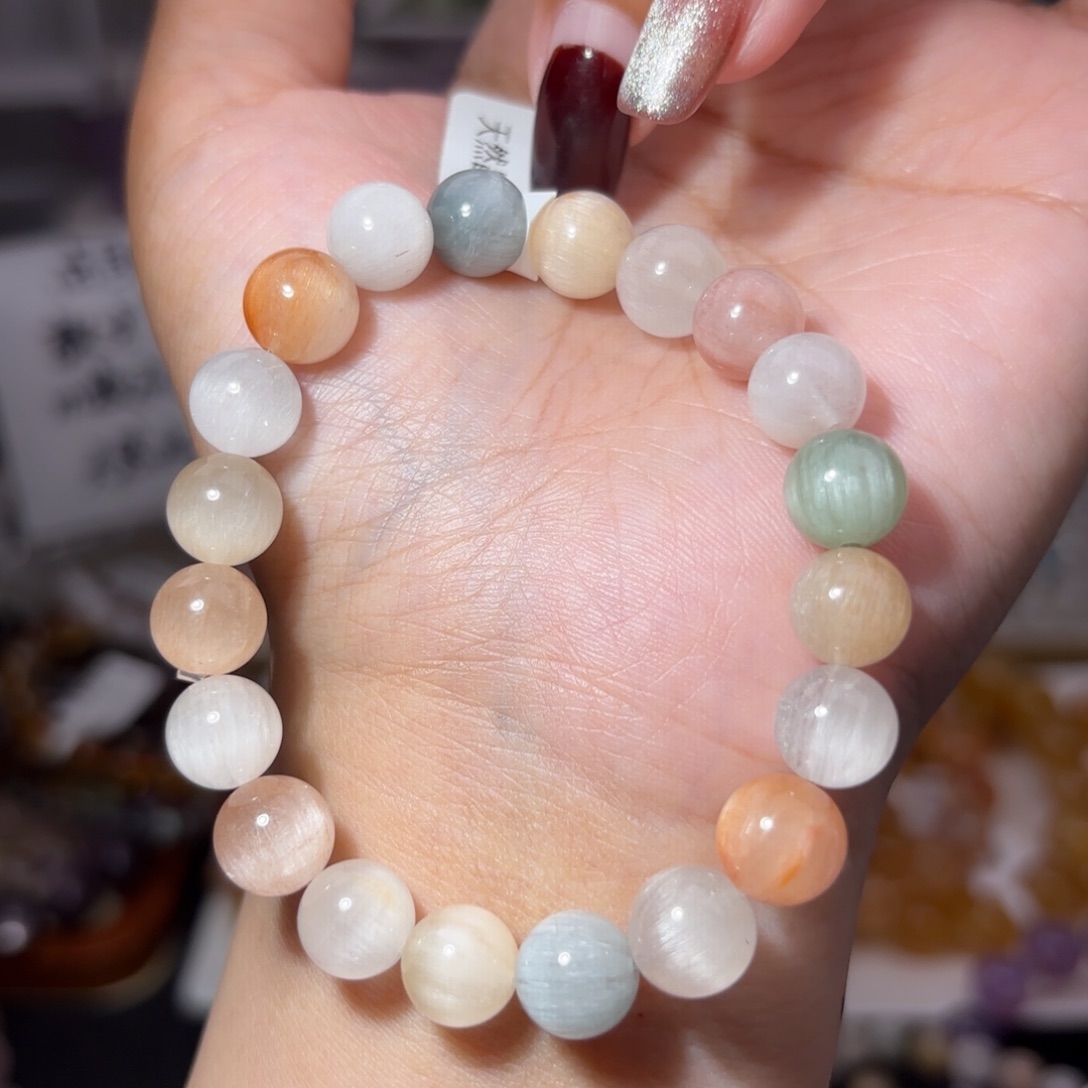 水晶手串未镶嵌?**?猫眼彩兔毛水晶9mm