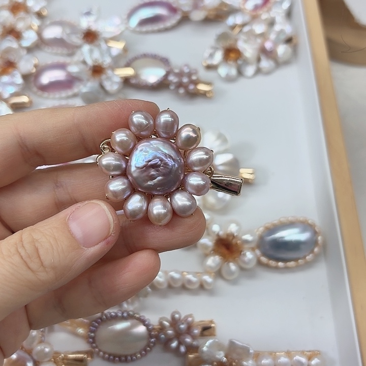 淡水珍珠发饰银S925镶嵌