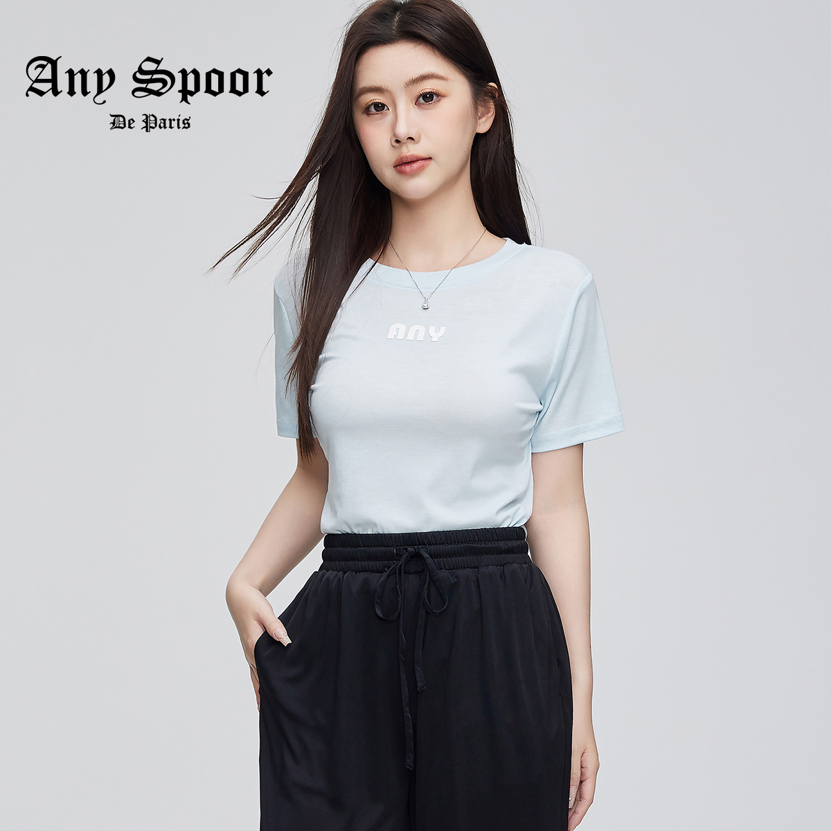 【ANY SPOOR】休闲时尚圆领显瘦短款短袖T恤75BA23