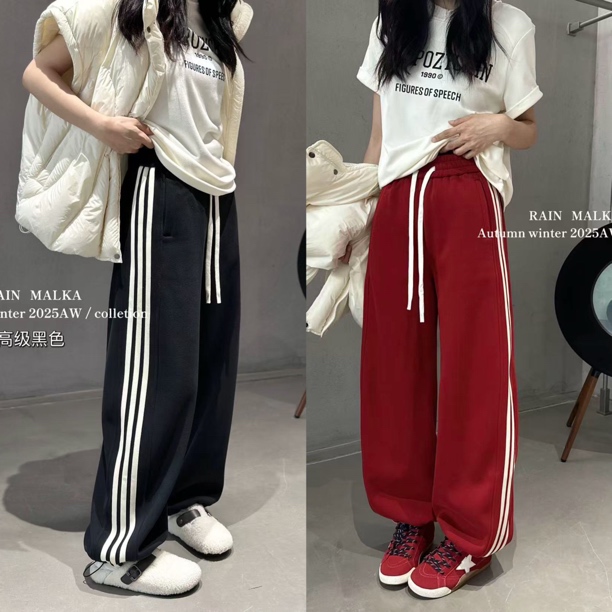 RM校服裤侧缝撞色加绒加厚高腰直筒休闲裤简约宽松百搭83366