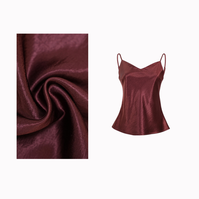 【华贵光泽】斜裁醋酸缎面顺滑收副乳纤细V领吊带背心C250356