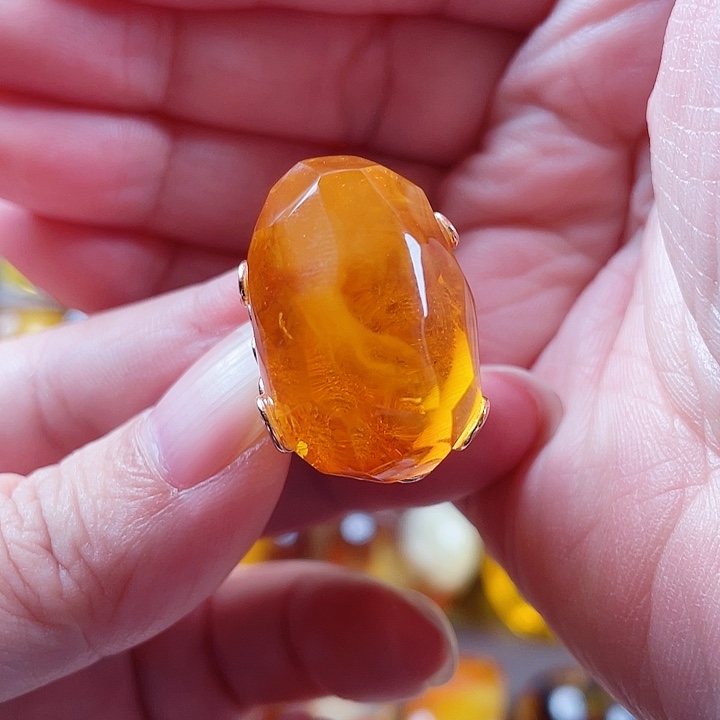 琥珀银S925镶嵌裸石戒指