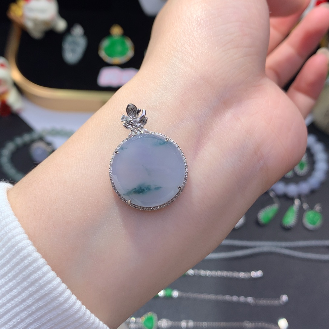 翡翠18K金镶嵌挂件48小时鉴赏期 退货不扣服务费