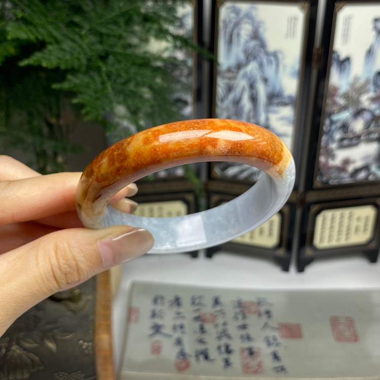 56.8老料红翡复古正圈手镯 天然翡翠A货手镯