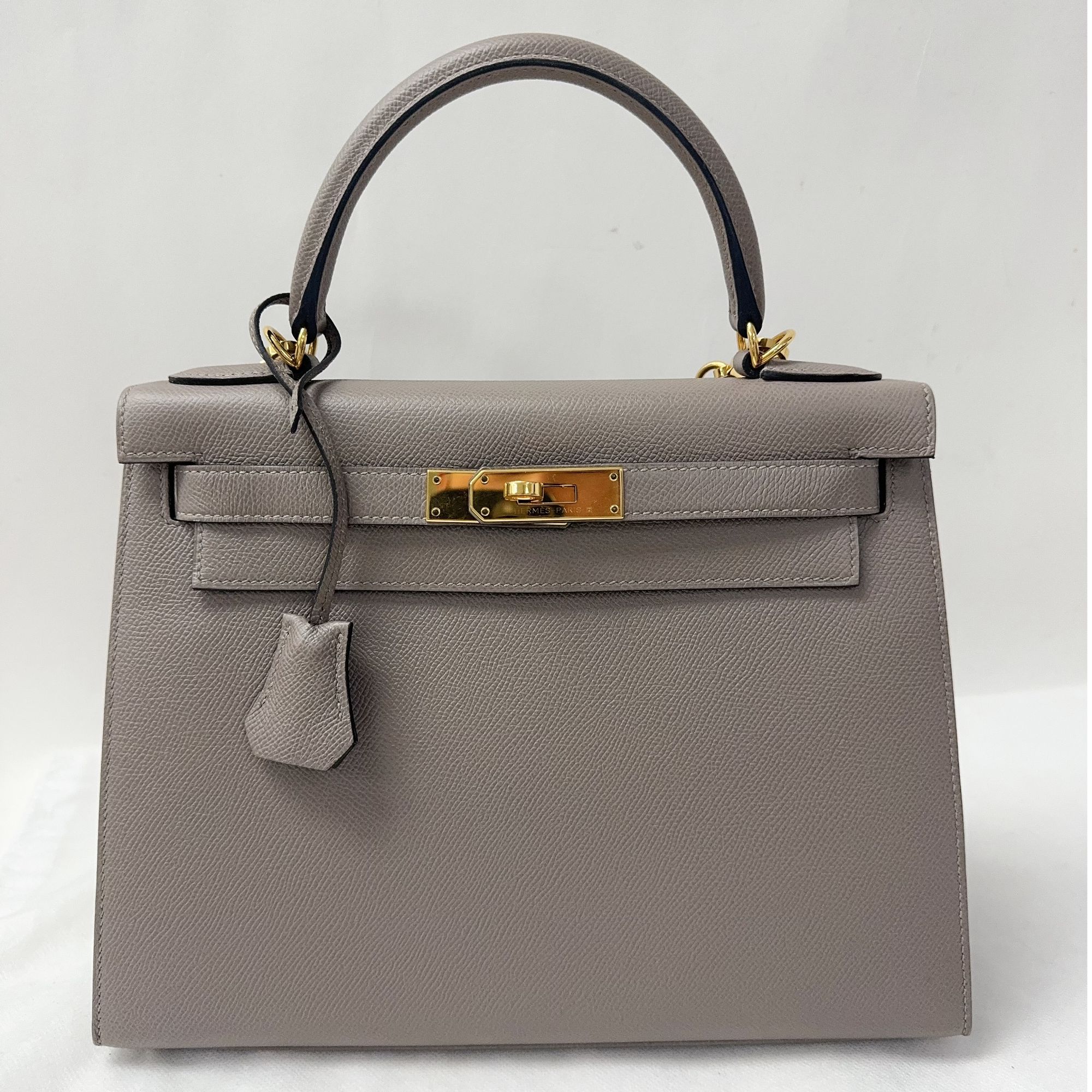 99新 Hermes/爱马仕 小花6珊 Kelly 28 银河灰 Ep皮 C刻 金扣包