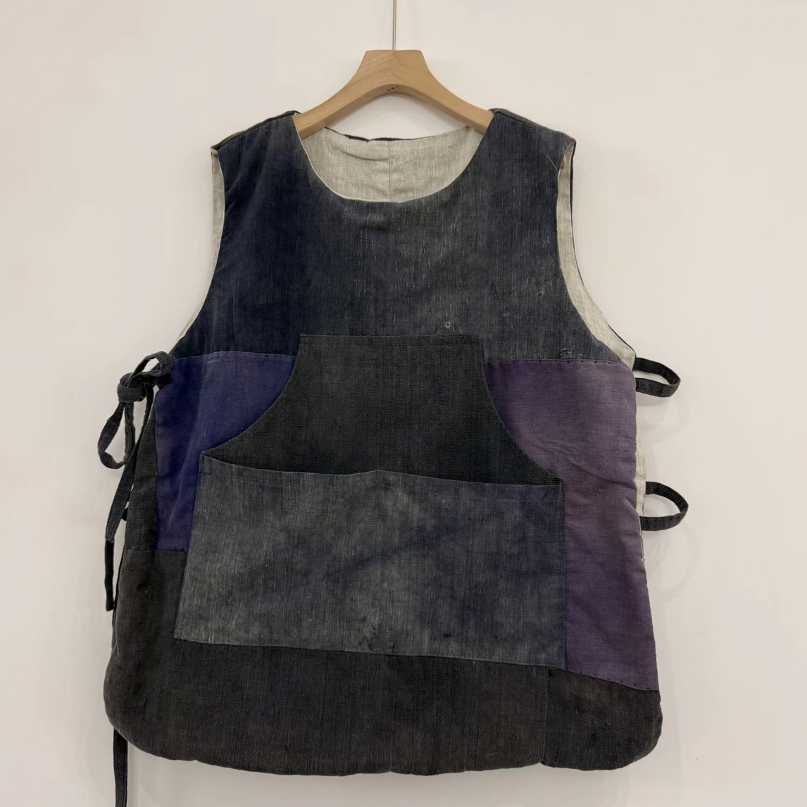 二囍古朴2511051复古土布老布拼布双层围裙款背心