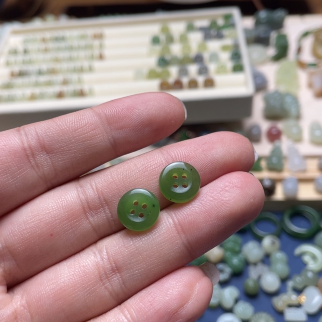 和田玉足银镶嵌吊坠(不含链)一对