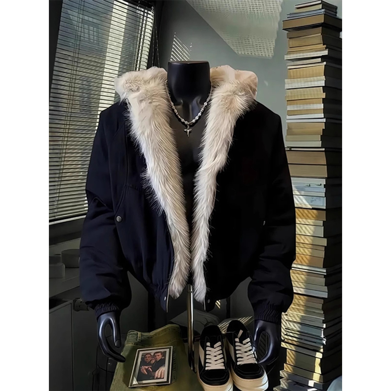 座山雕毛领vintage棉服男冬季加厚保暖情侣棉衣美式街头帅气外套