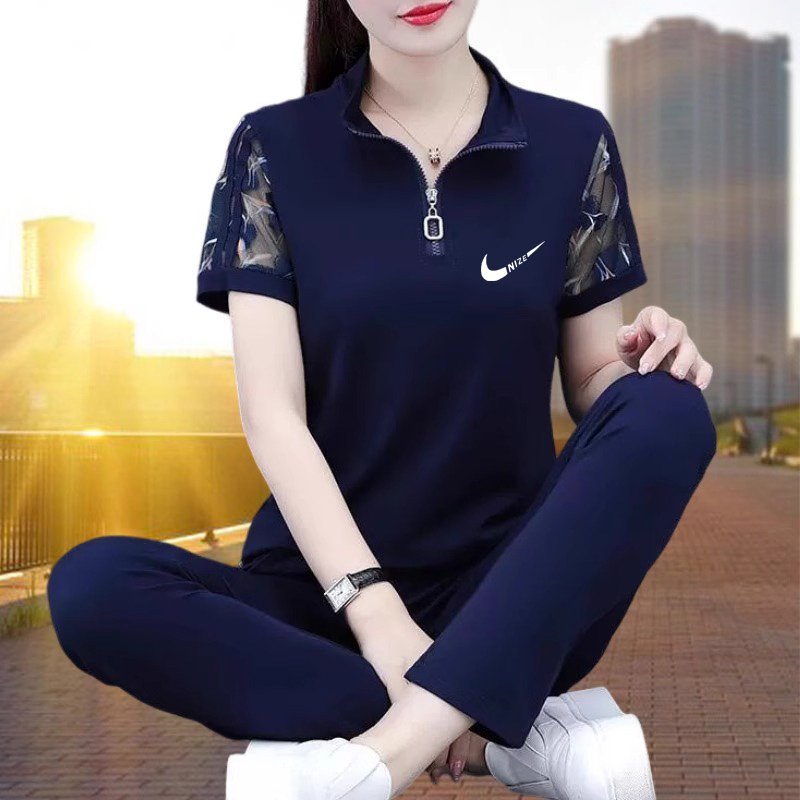 N1KE官网休闲运动套装女款2025夏季新款薄户外冰丝短袖跑步两件套