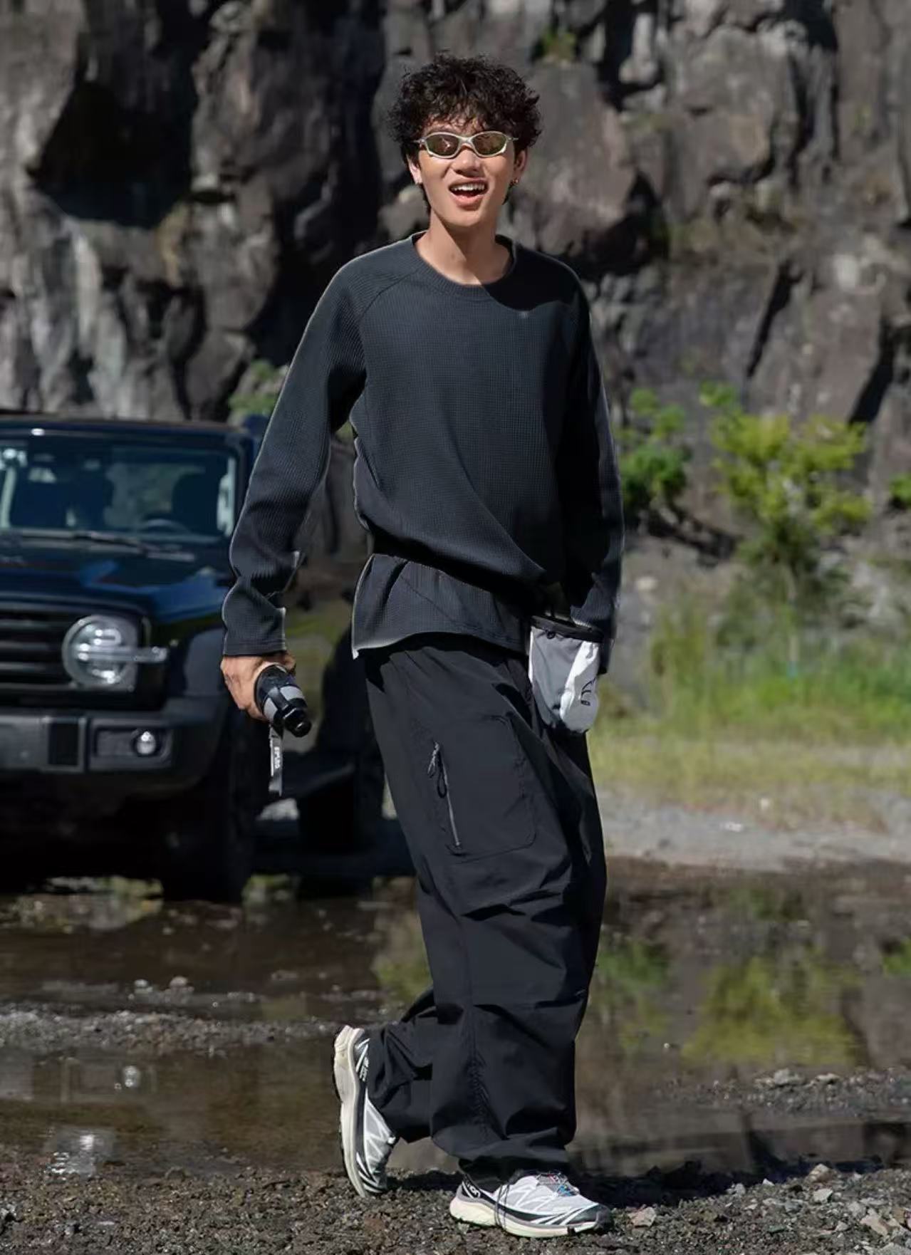 秋装新款华夫格卫衣情侣户外轻量化透气插肩长袖T恤打底衫 2650