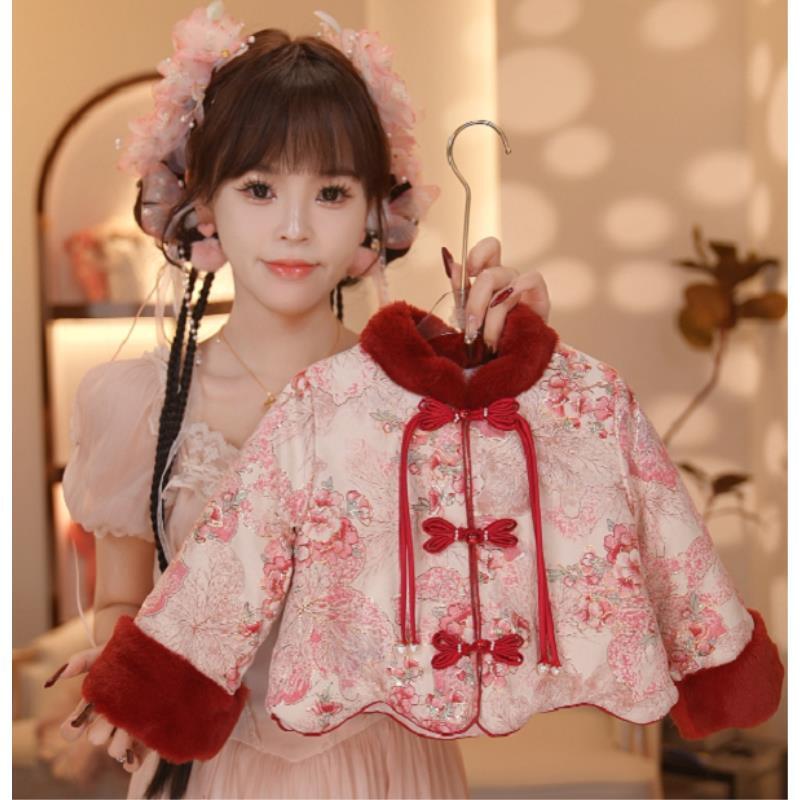 【Y.g7809】2025秋冬款女童国风加绒加厚复古女宝重工长裤套装中式