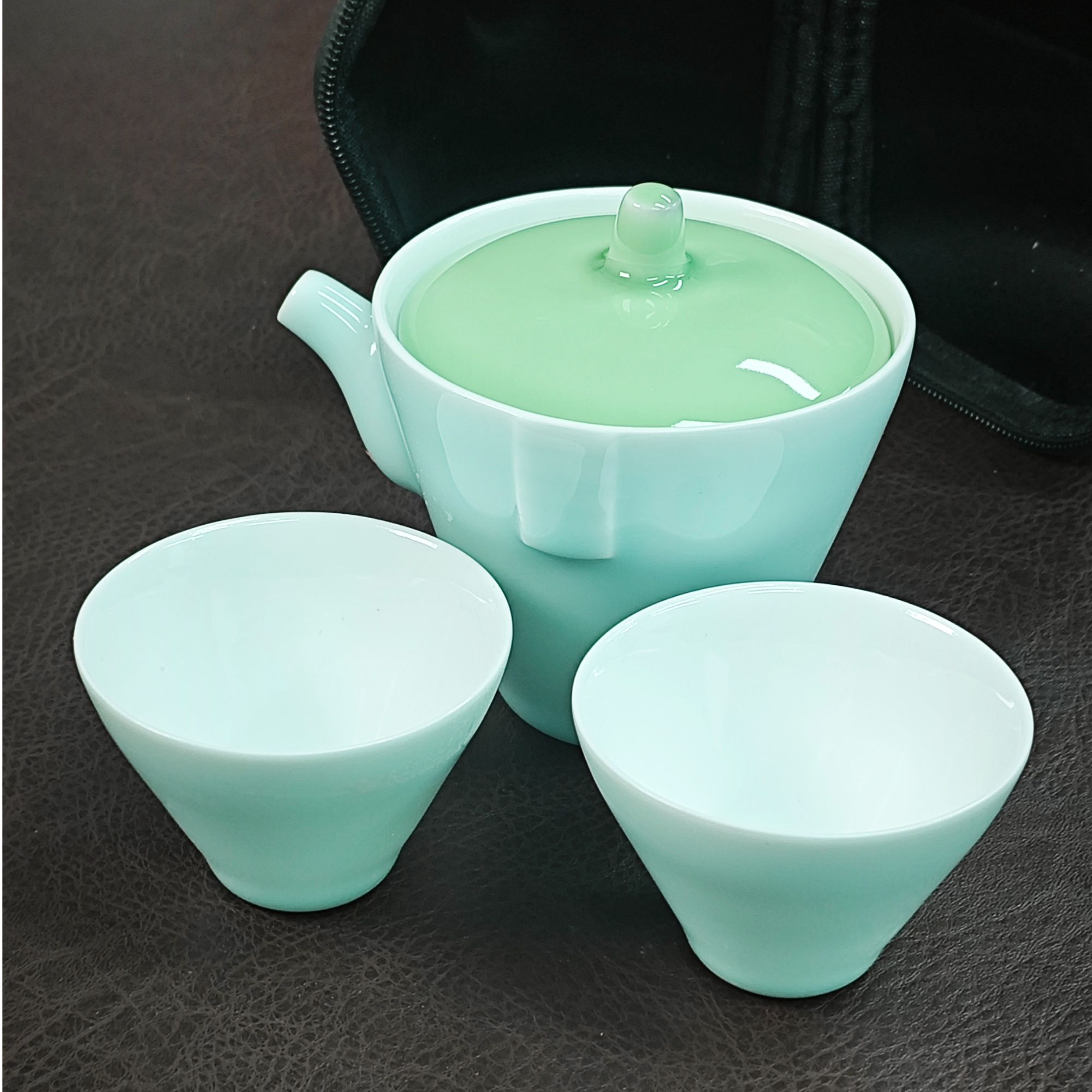 【沉鱼】玉色冰种玉瓷旅行茶具简约户外带盖盖碗便携功夫茶具陶瓷