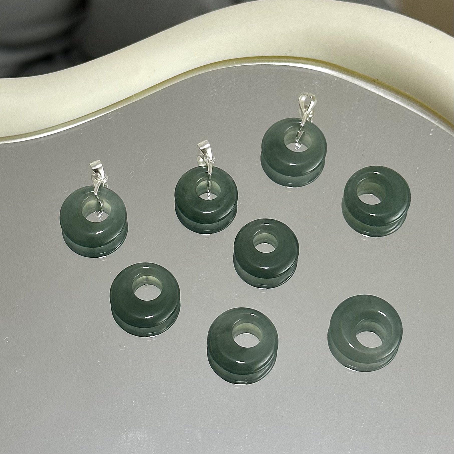 天然蓝翡平安扣925银底托吊坠