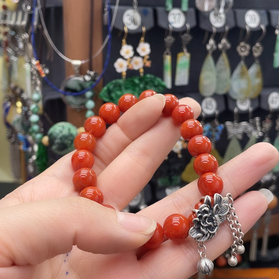 南红玛瑙手链银S925镶嵌一***，871fgnnhgg