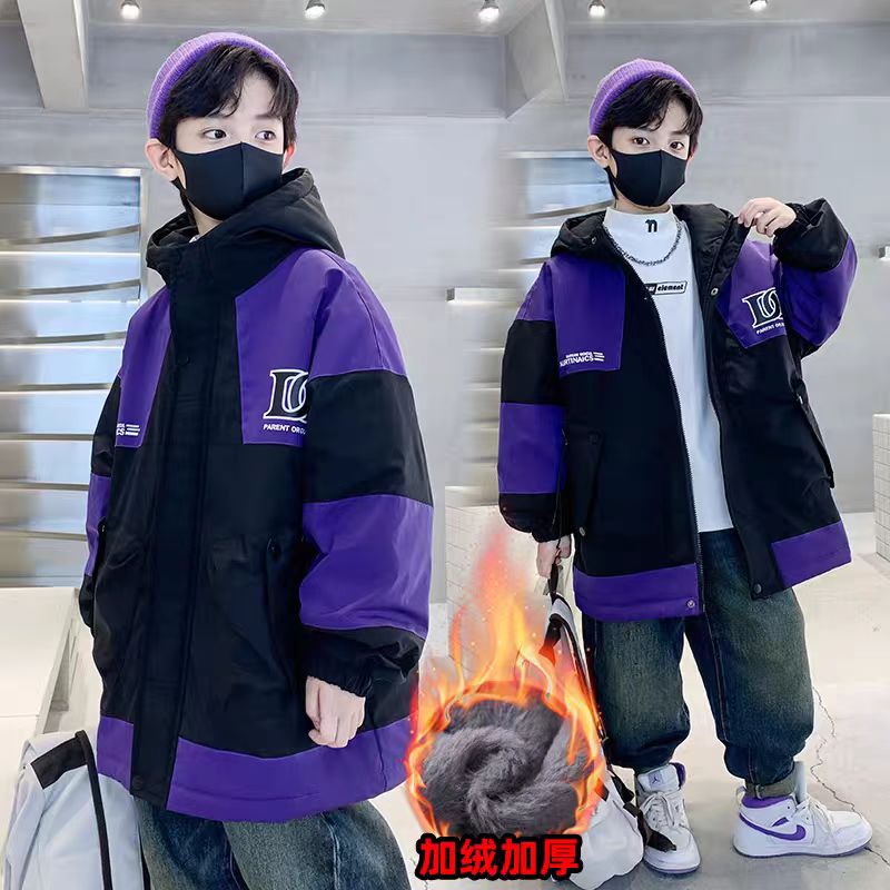 200625童装男童棉衣外套2025冬韩版潮酷加棉加厚防兔毛连帽棉服潮