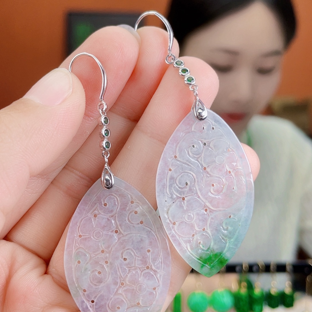 翡翠银S925镶嵌耳饰
