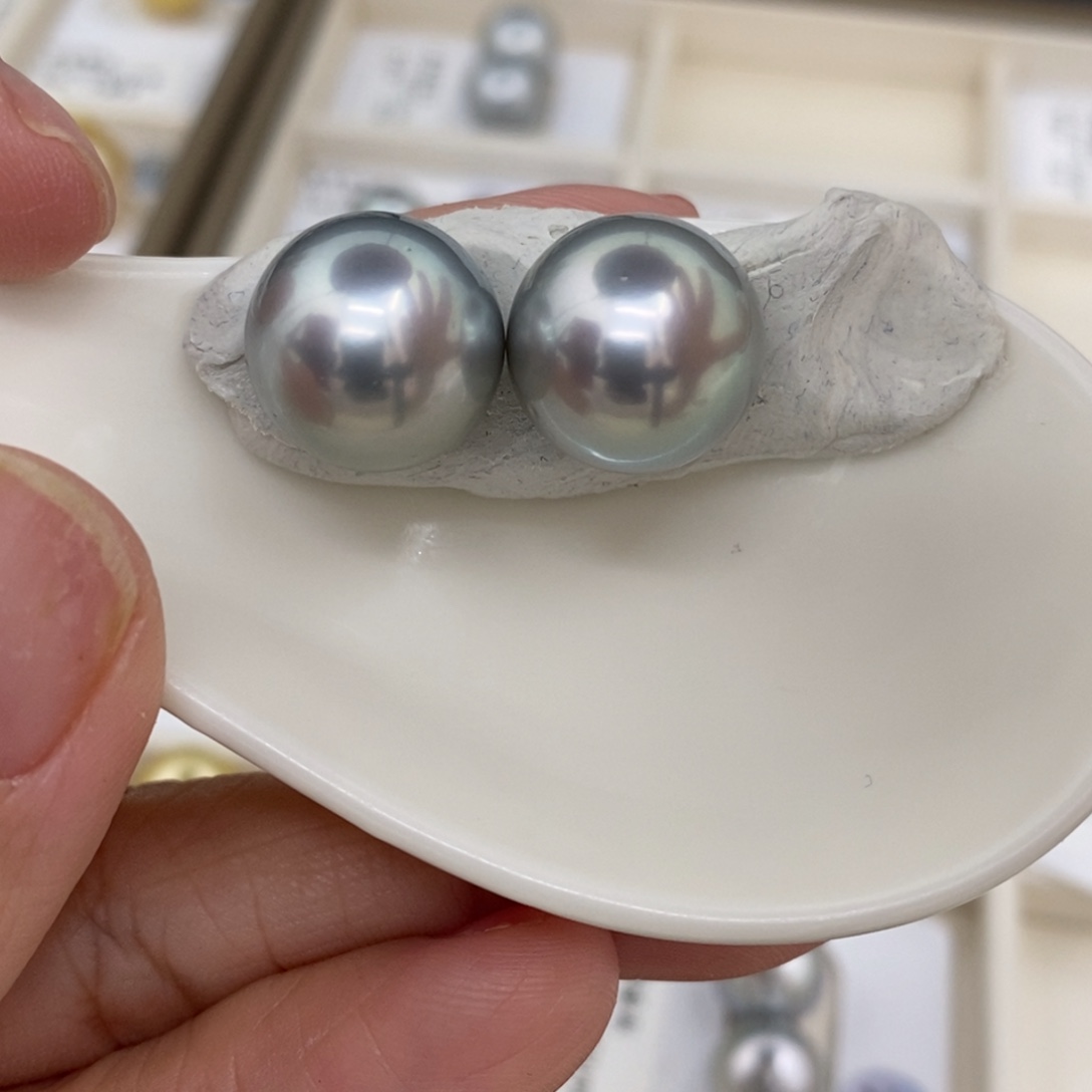 海水珍珠裸珠未镶嵌大溪地铂金灰14-15