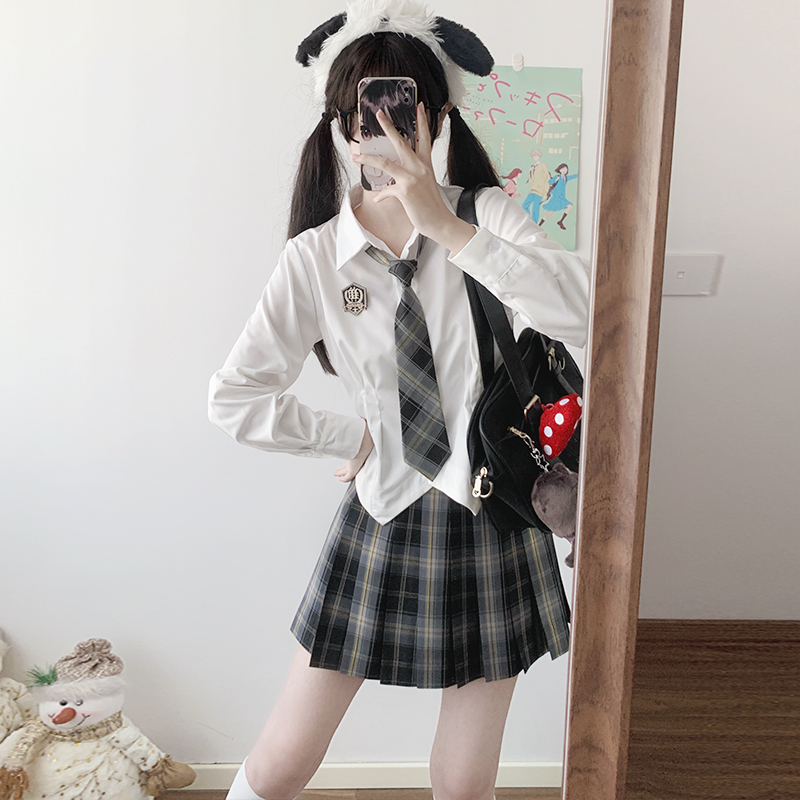 【斯莱特林】+小松岛白色收腰衬衫 原创正统JK制服格裙 春夏套装