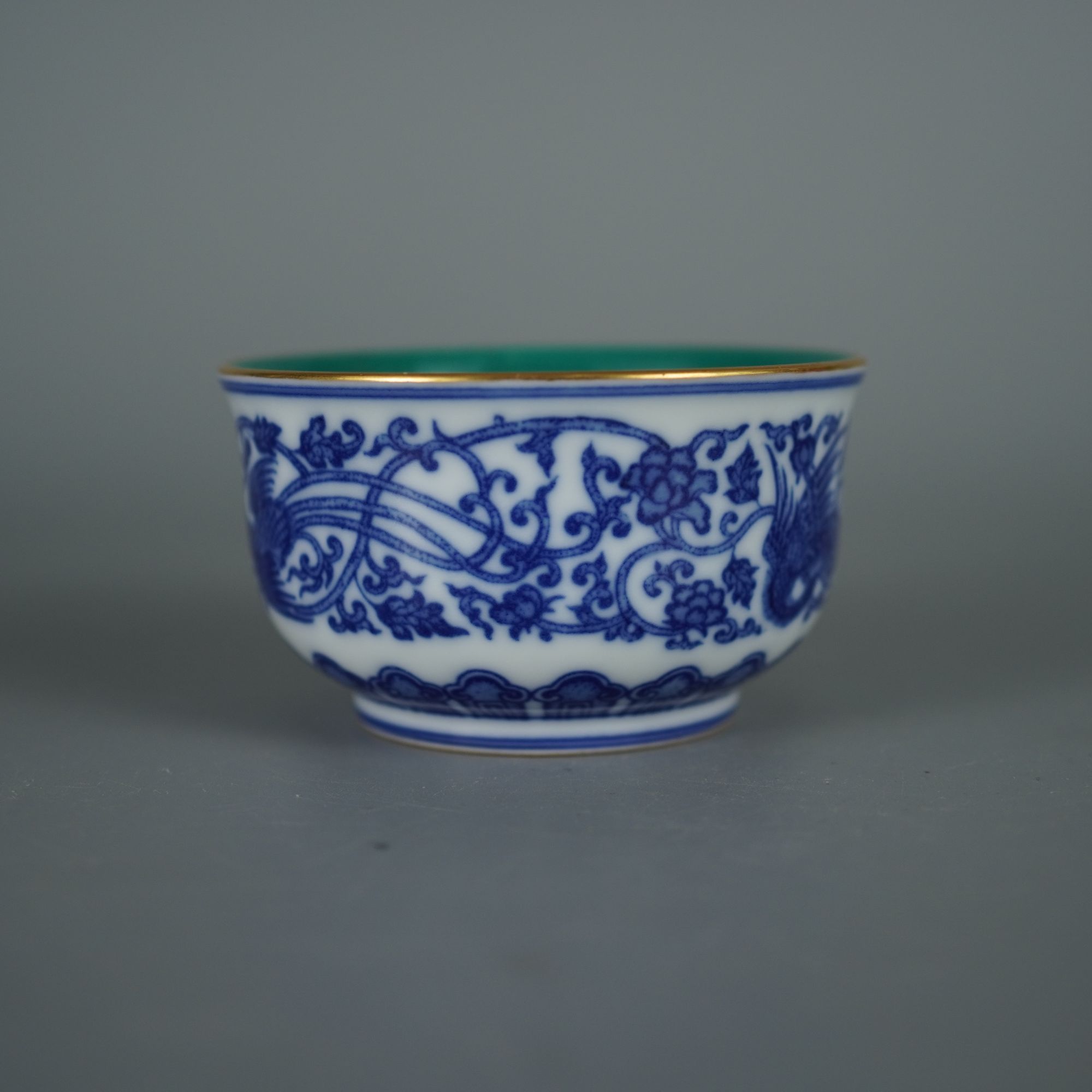 11424清雍正青花凤穿花纹杯【古玩古董明清瓷器】