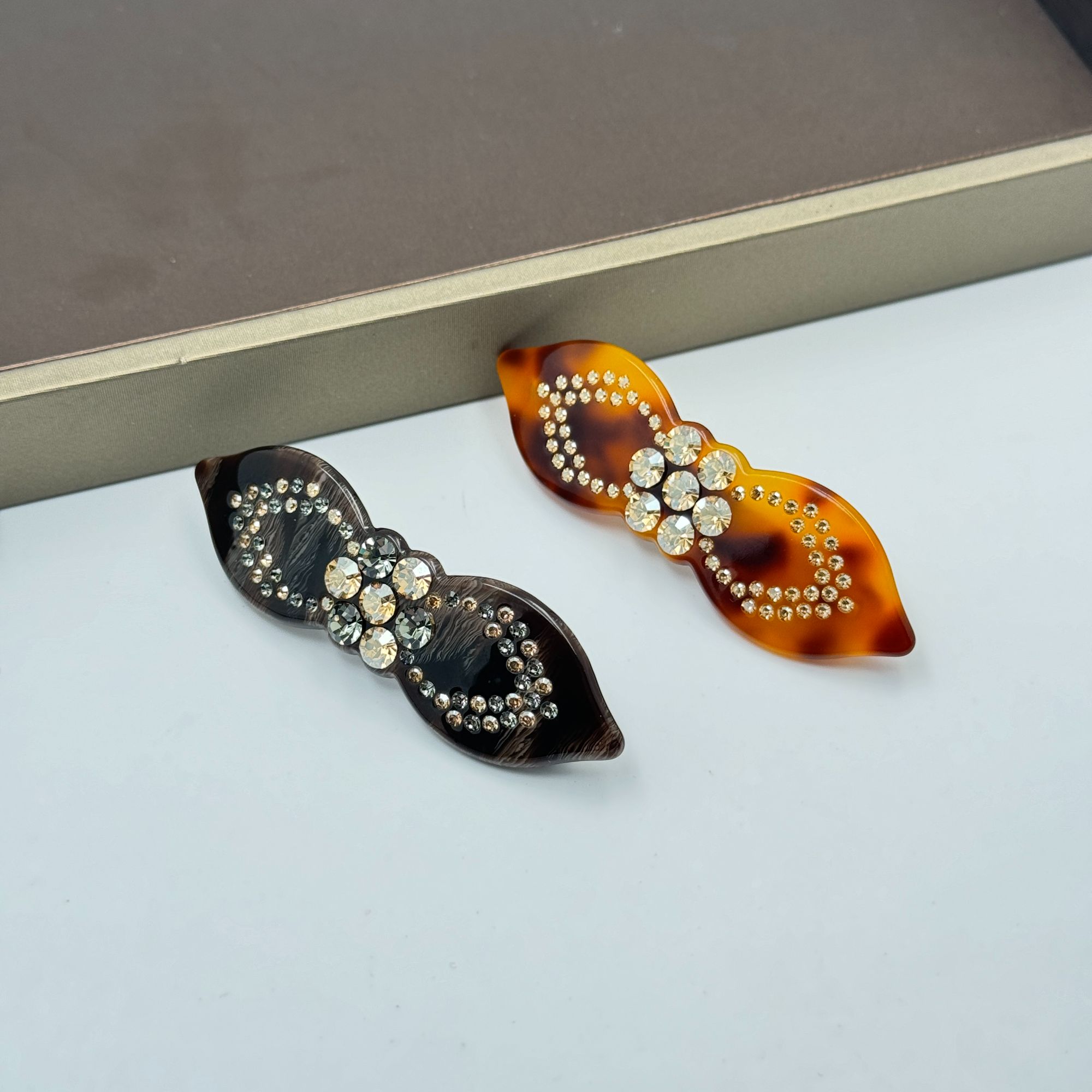 254-318醋酸柳叶蝴蝶结弹簧夹发夹半扎夹边夹顶夹发卡简约重工