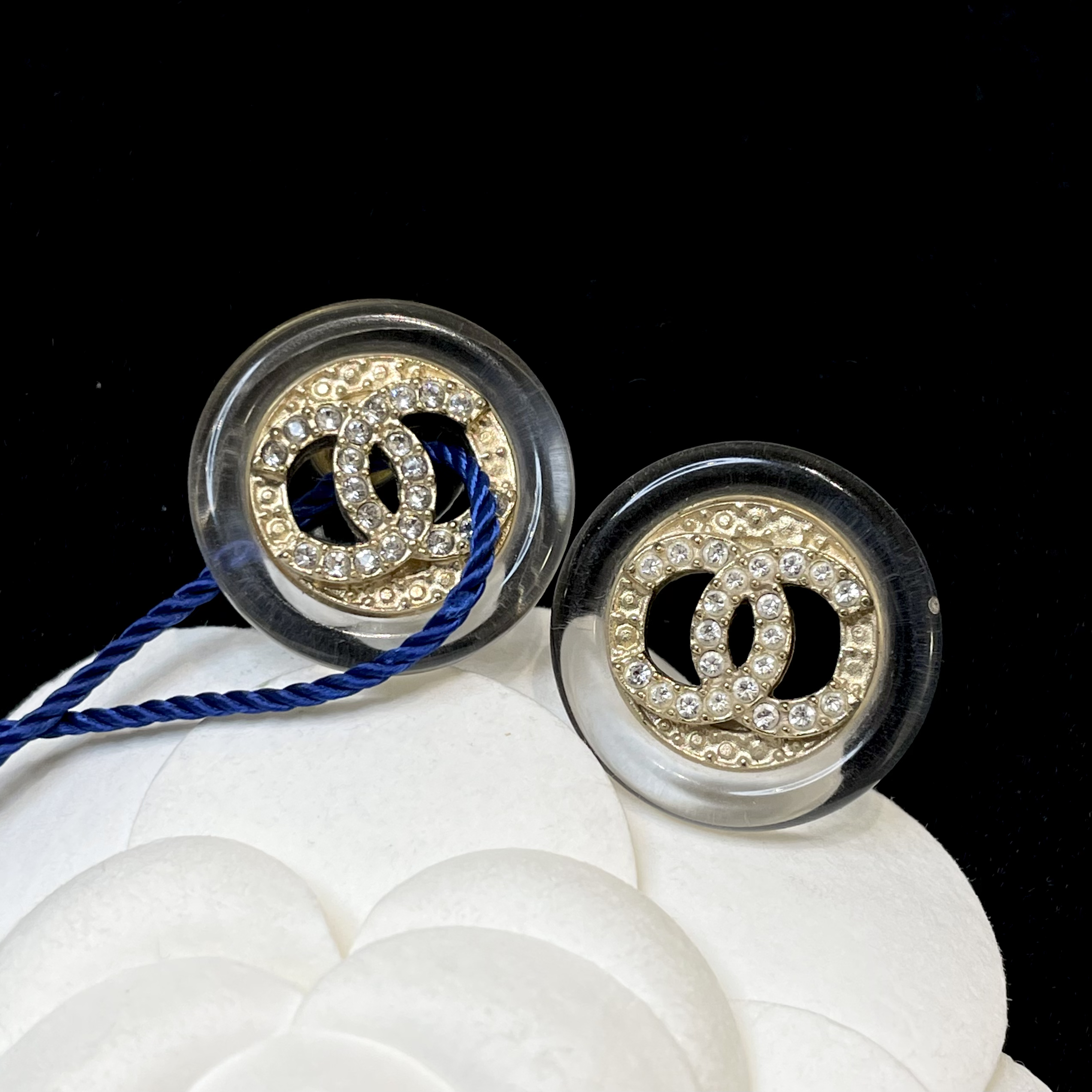 95新 Chanel/香奈儿 透明亚克力镂空圆盘耳钉 2503312 