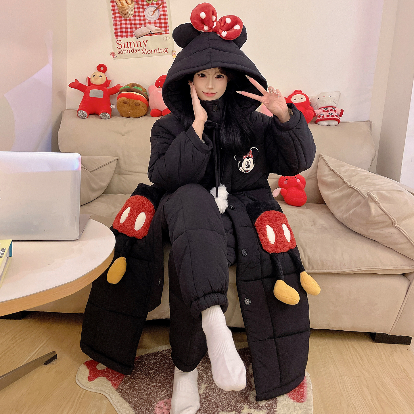 三层夹棉加厚加绒睡袍可外穿冬季睡衣女士宽松珊瑚绒家居服 9041