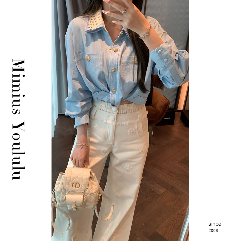 【mimius】&喵喵 重工小雏菊装饰翻领短款衬衫 G02063