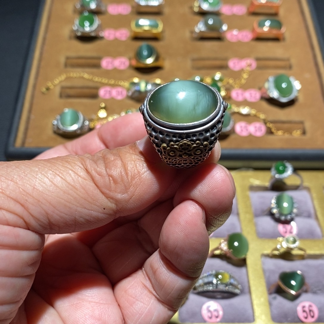 和田玉（碧玉）戒指银S925镶嵌