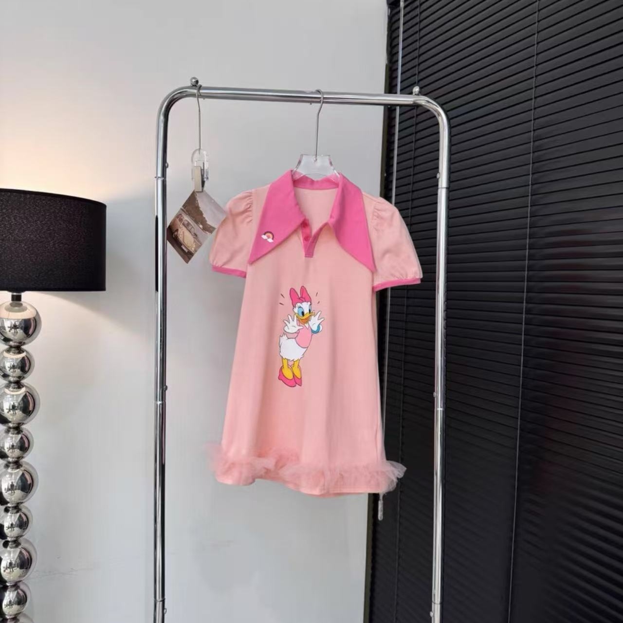 110-160码迪家夏季女童polo衫连衣裙卡通米妮A字连衣裙网纱边