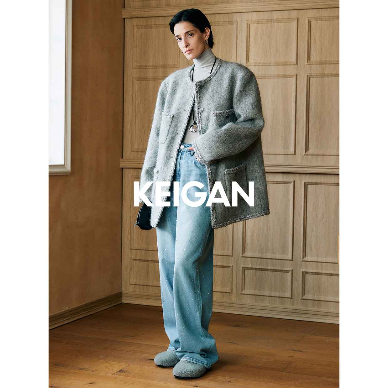 KEIGAN/开间黑标/秘鲁INCA无染色羊驼轻盈云朵银币廓形小香风秋冬