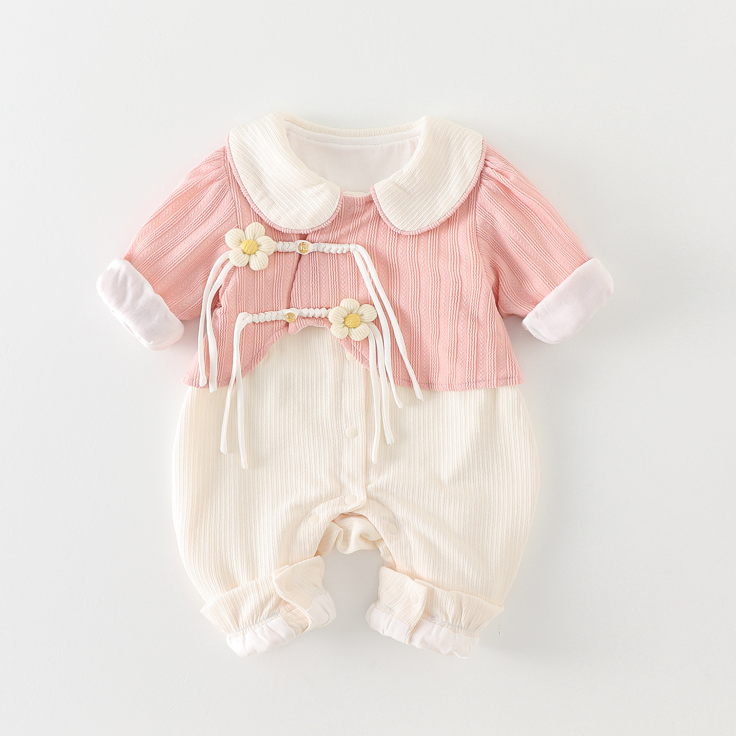 婴儿秋季衣服长袖连体衣满月百天可爱女宝宝春秋装公主超萌外出服
