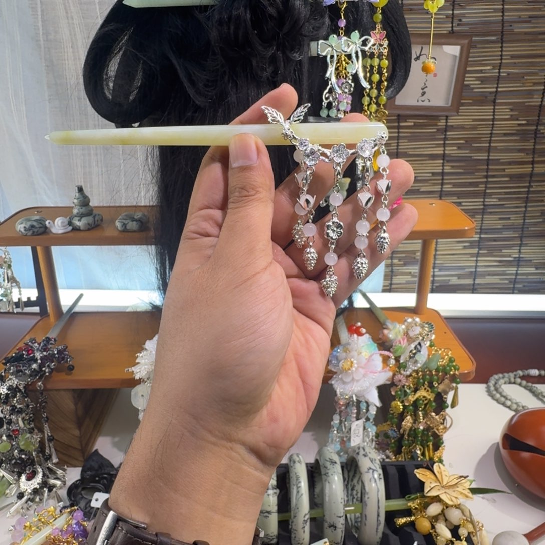 蛇纹石玉合金发饰