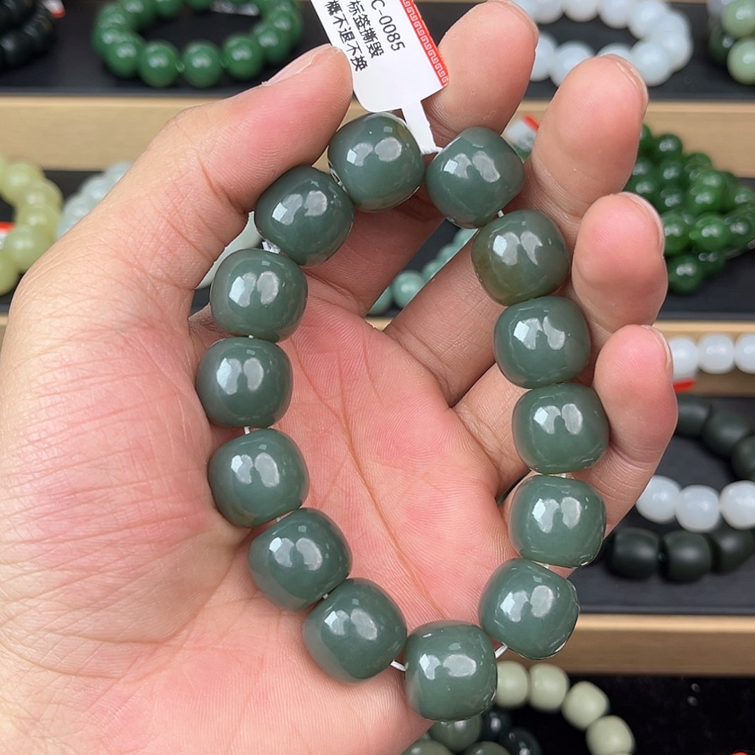 和田玉手串未镶嵌纯天然新疆和田玉且末蓝16mm