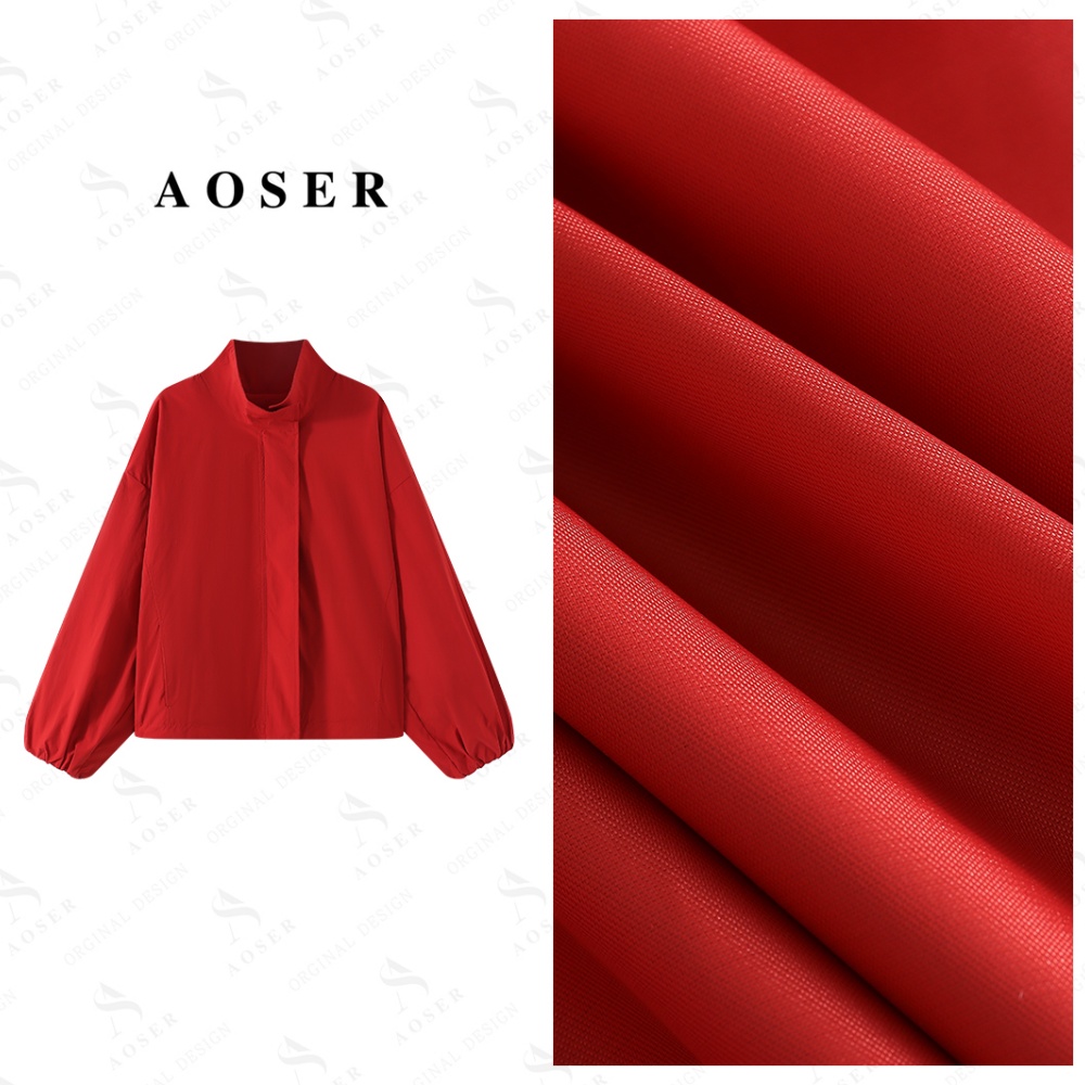 AOSER韩版宽松休闲百搭立领抽绳收腰简约户外短外套女装6779