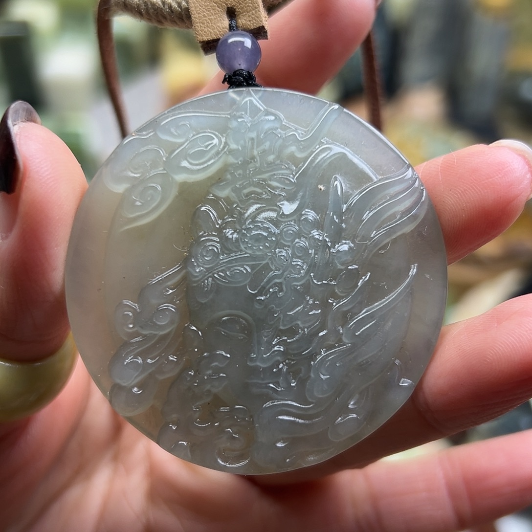 岫玉未镶嵌颈饰岫玉灰冰料一念双面工