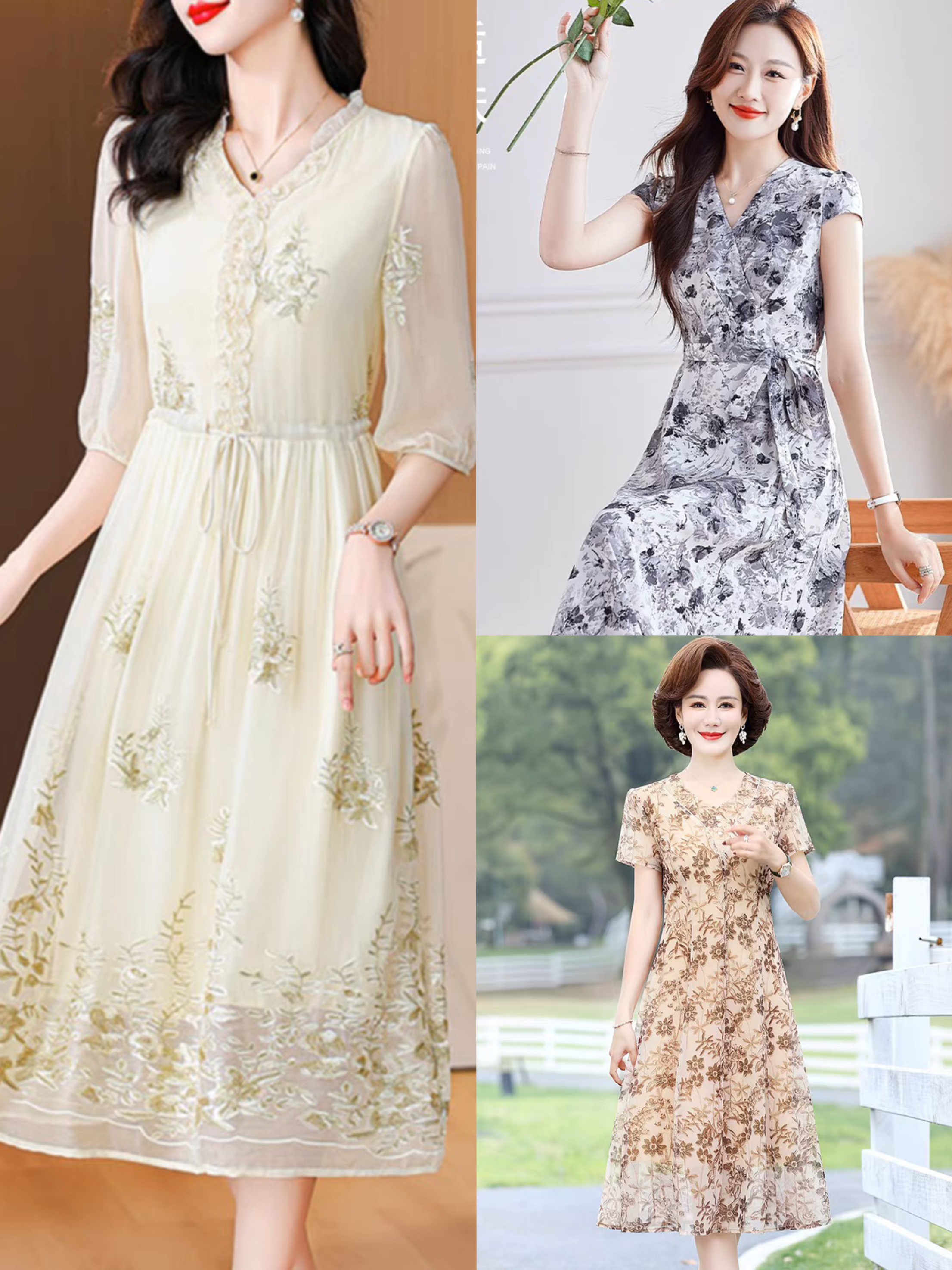 1001-1100米兰家高端女装时尚秋冬款碎花蕾丝连衣裙复古修身显瘦