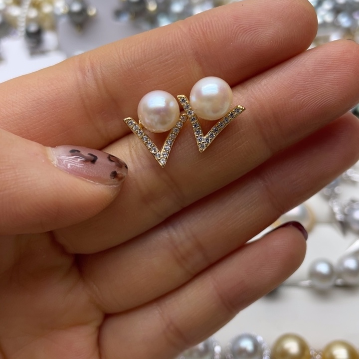 海水珍珠耳饰银S925镶嵌