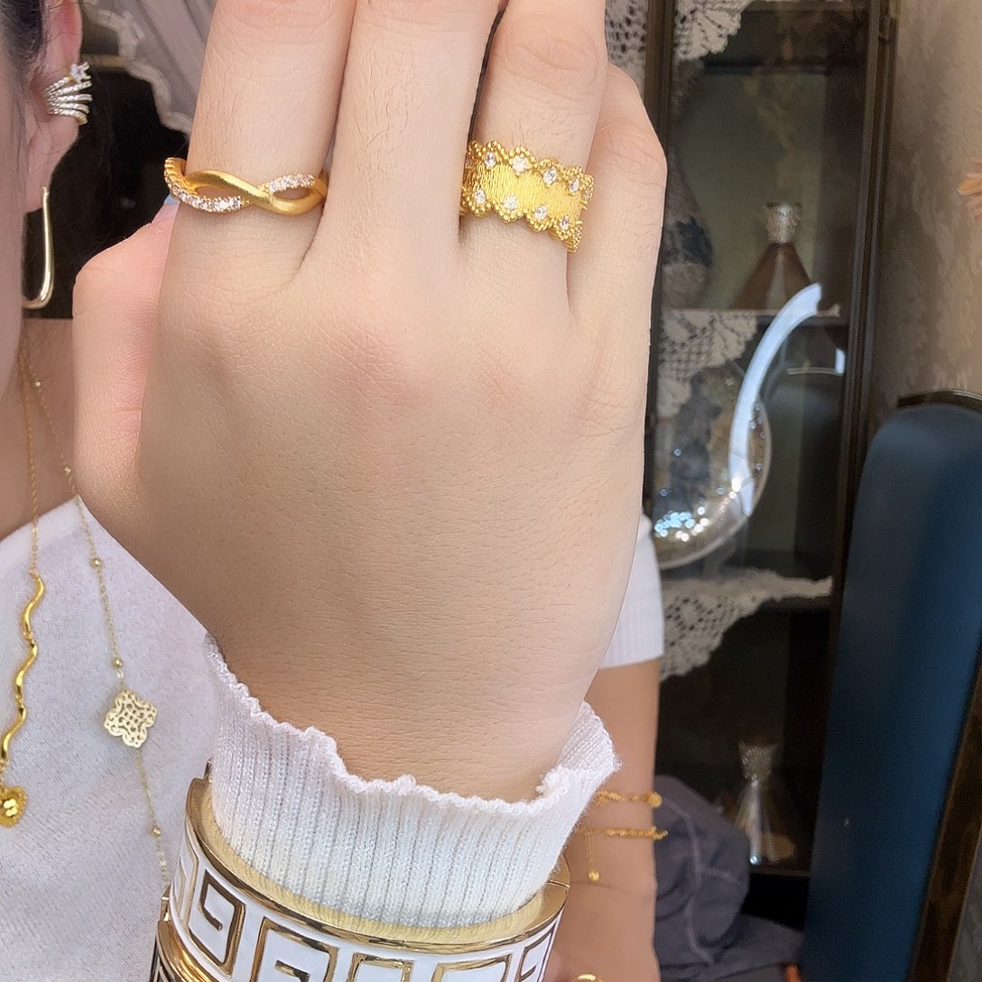 纯铜大理石锆石宽面戒指