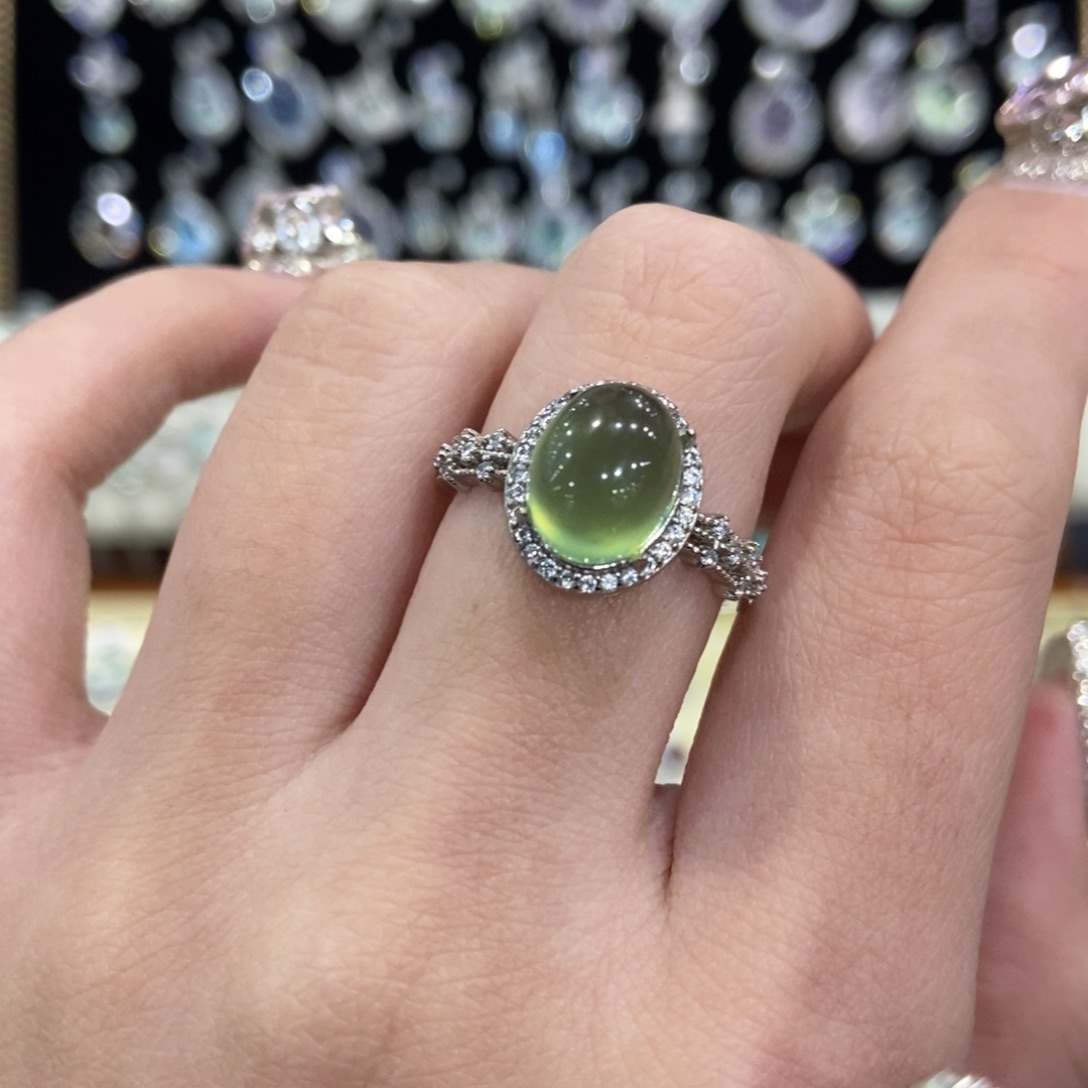 蛇纹石玉银S925镶嵌戒指